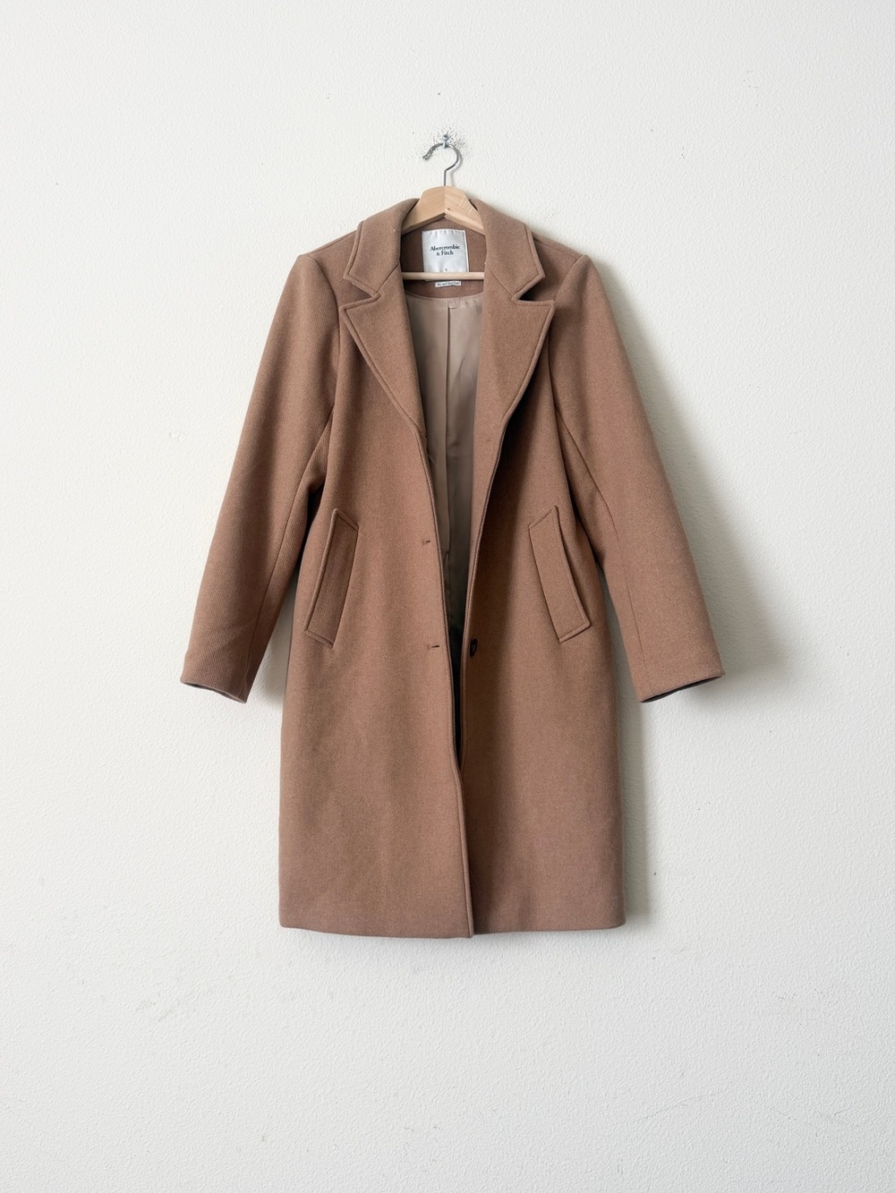 Abercrombie & Fitch SMALL wool blend The A&F Dad Coat in camel brown